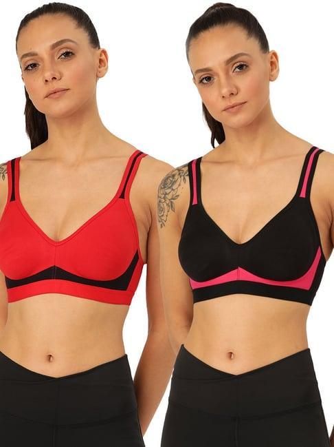 lady lyka multicolor non wired non padded sports bra (pack of 2)