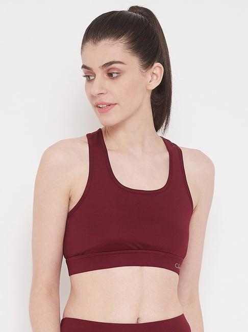 clovia maroon non wired padded sports bra