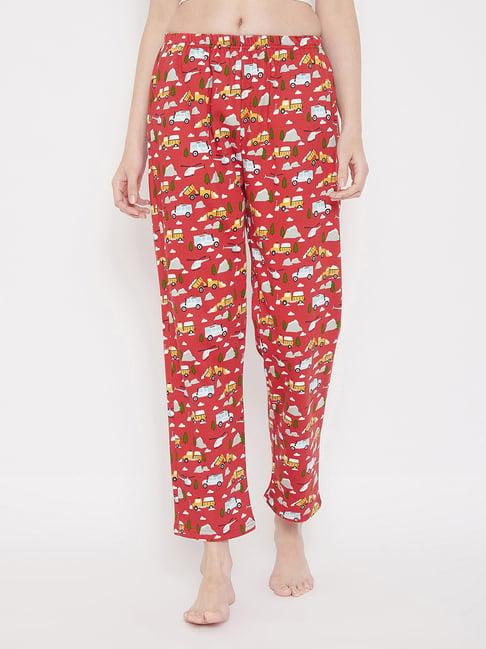 clovia red printed pyjamas