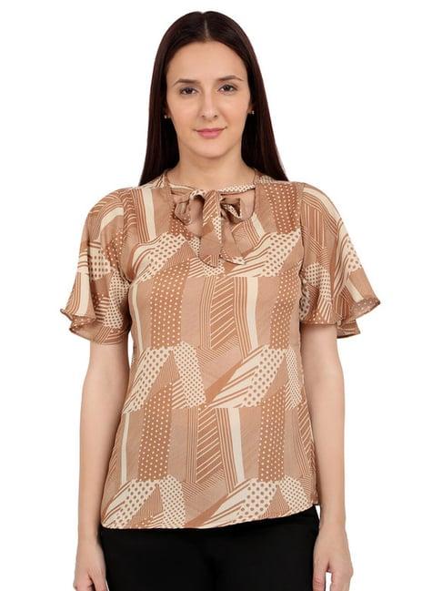 recap beige & brown printed top