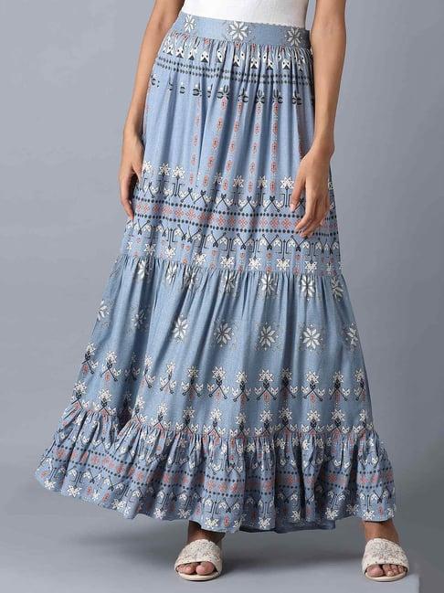 w sky blue printed skirt