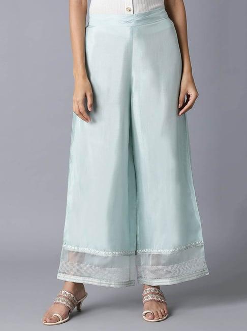 w sky blue regular fit palazzos