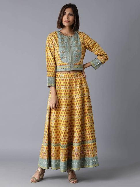 w yellow printed lehenga set