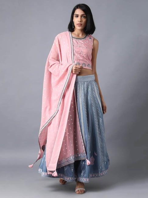 wishful by w pink & blue embellished lehenga set