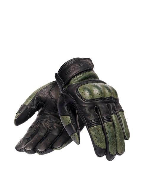 royal enfield olive & black leather gloves - s