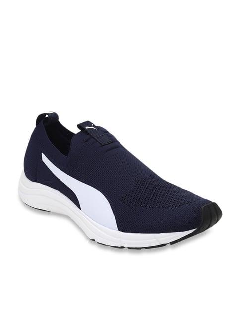 puma men's lucifer knit slip on navy walking shoes