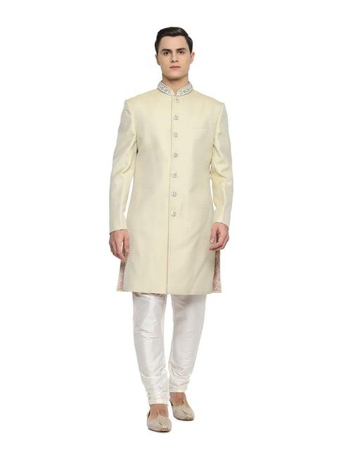 louis philippe beige mandarin collar sherwani