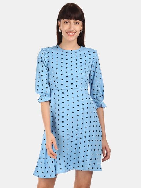 sugr by unlimited blue printed skater dress