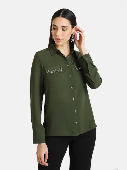 kazo green embellished casual shirt