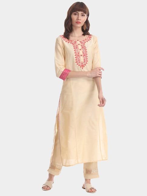 anahi beige embroidered kurta