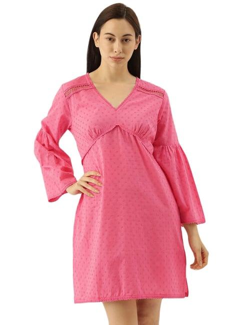 slumber jill pink cotton self pattern night dress