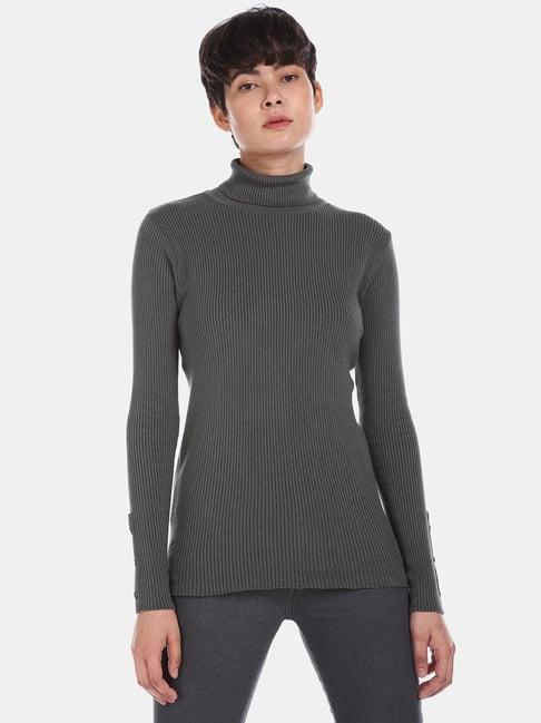 u.s. polo assn. grey self design turtle neck sweater