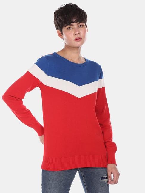 u.s. polo assn. red self design round neck sweater