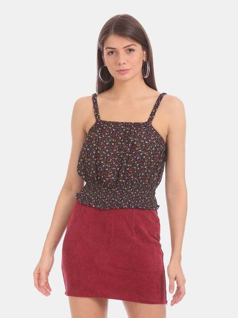 aeropostale black square neck printed top