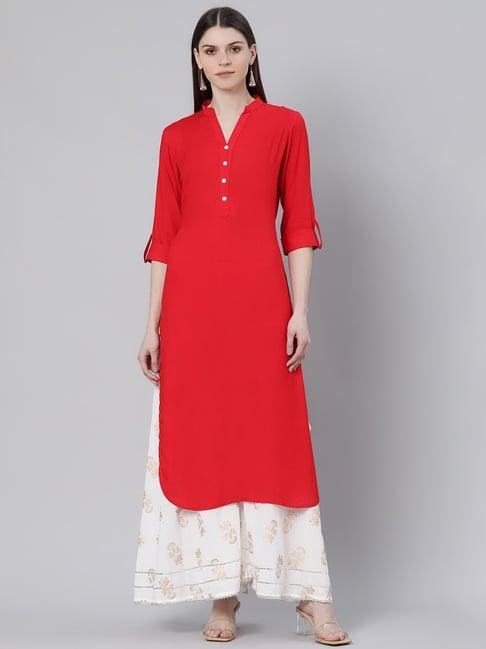 gerua red straight kurta