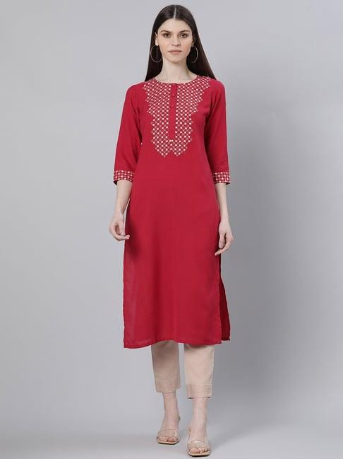 gerua maroon embroidered straight kurta