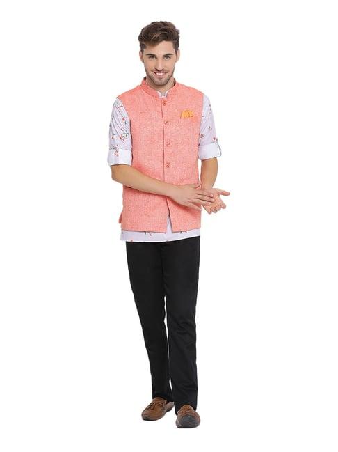 hangup orange & purple slub kurta set