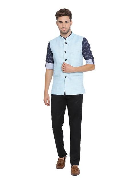 hangup aqua & navy slub kurta set