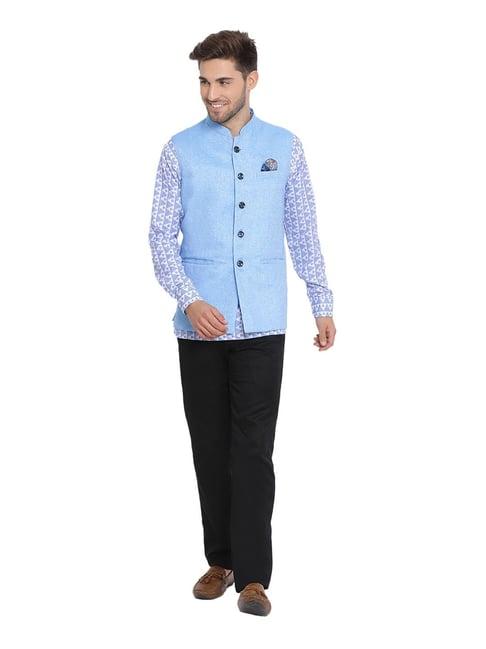 hangup blue & black slub kurta set