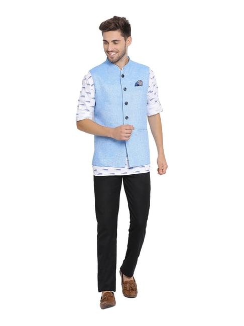 hangup blue & white slub kurta set