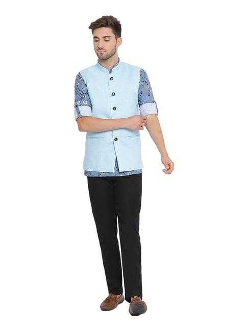 hangup aqua & black slub kurta set