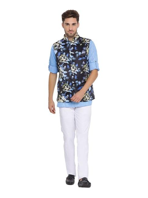 hangup blue & navy floral print kurta set