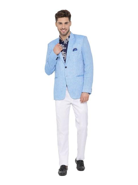 hangup blue & white slub three piece suit