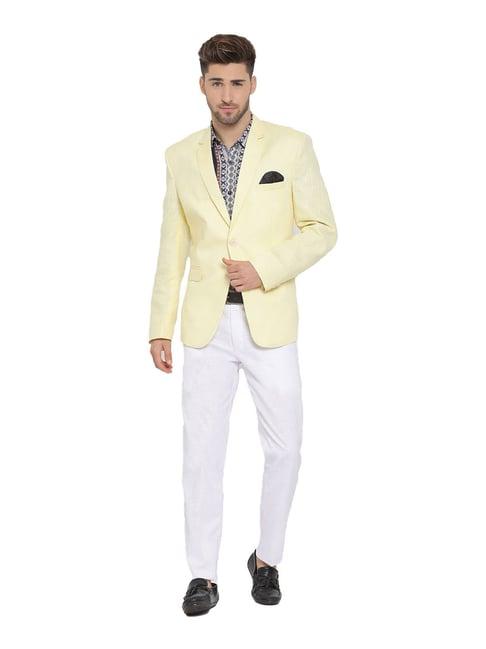 hangup yellow & white regular fit three piece suit