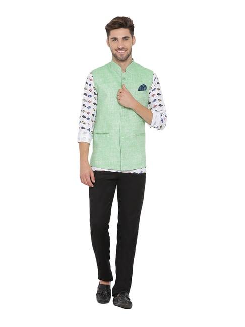 hangup green & white slub kurta set