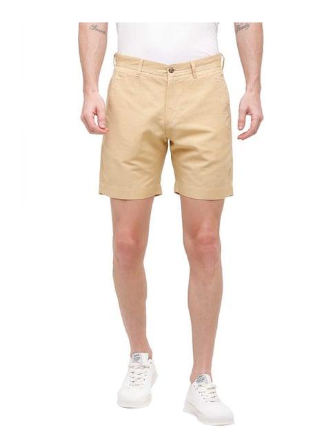 linen club beige regular fit bermuda shorts