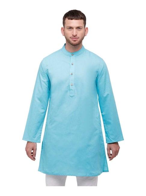 linen club blue full sleeves solid kurta