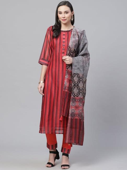 chhabra 555 red striped kurta with pant & dupatta