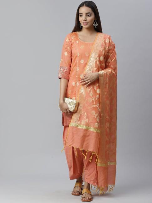 chhabra 555 peach kurta with salwaar & dupatta