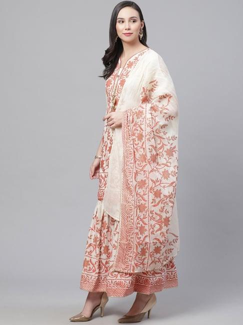 chhabra 555 cream printed kurta with sharara & dupatta