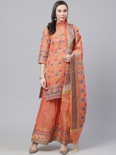 chhabra 555 peach textured kurta with sharara & dupatta