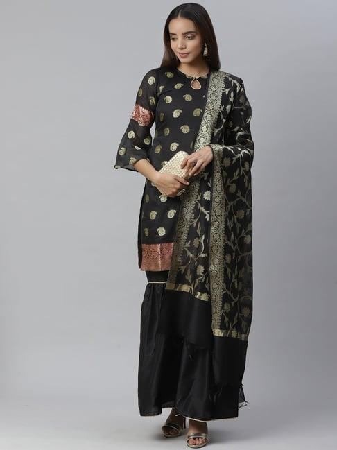 chhabra 555 black textured kurta with sharara & dupatta