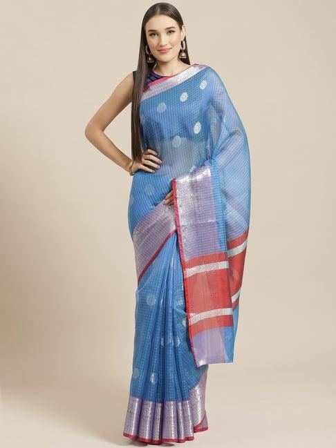 chhabra 555 blue woven saree with unstitched blouse