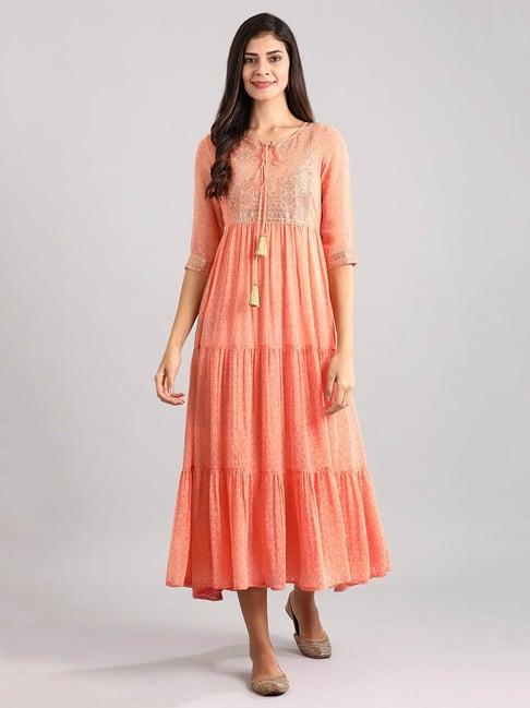 aurelia peach embellished flared kurta