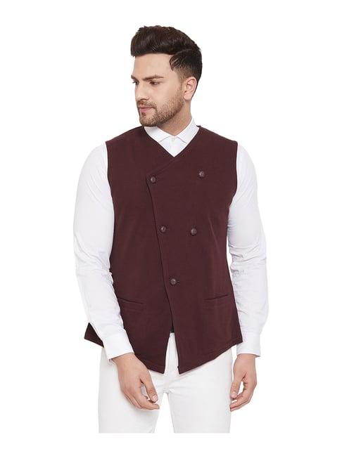 hypernation maroon sleeveless v neck waistcoat