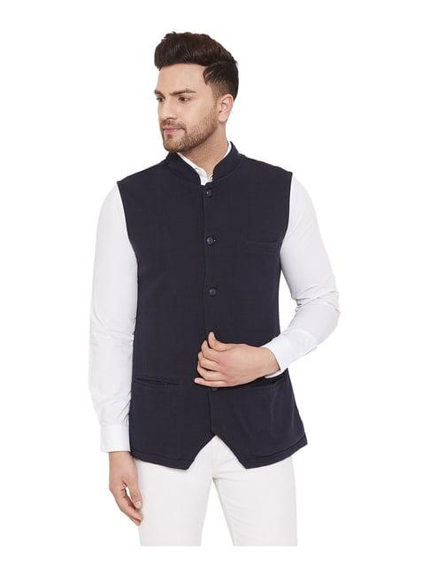 hypernation navy sleeveless mandarin collar waistcoat