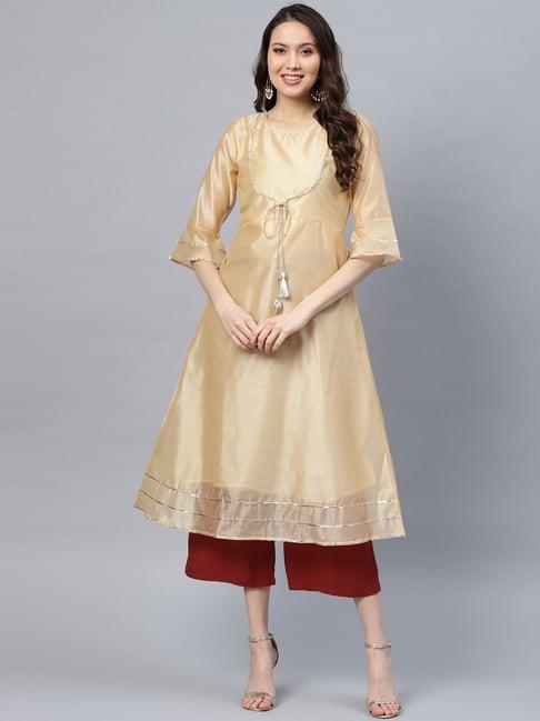 yufta beige cotton a line kurta