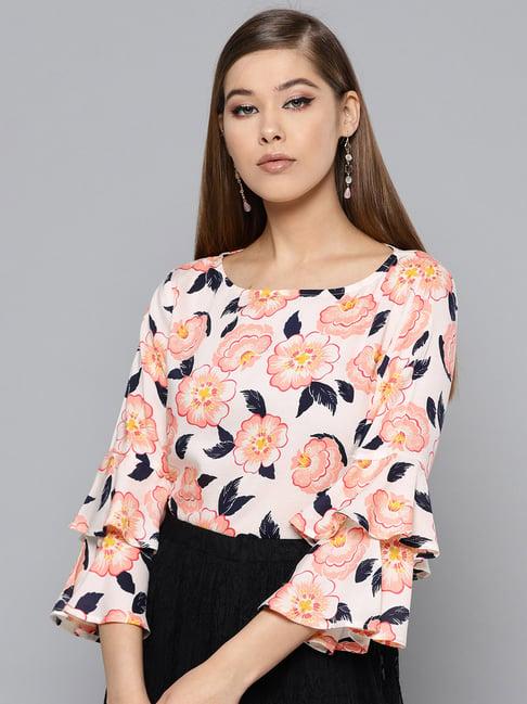 harpa off white & orange floral print top