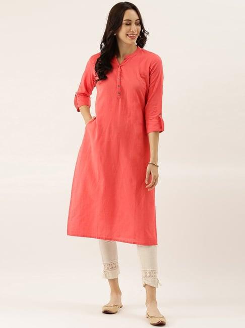 divena pink m&arin collar straight kurta