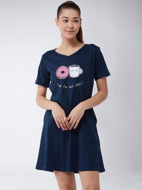 miss chase navy cotton printed night dress