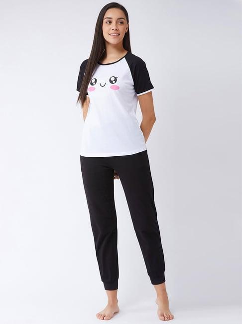 miss chase white & black cotton top pyjama set