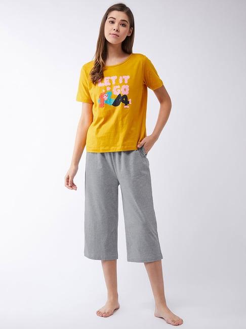 miss chase mustard & grey cotton top capri set