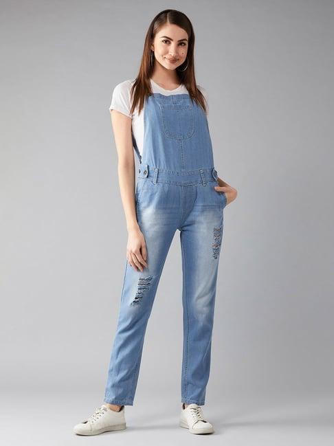 dolce crudo light blue distressed denim dungaree