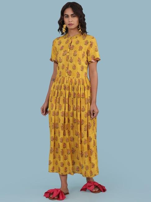 aarke ritu kumar yellow floral print dress