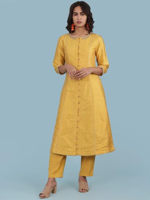 aarke ritu kumar yellow embroidered kurta pant set