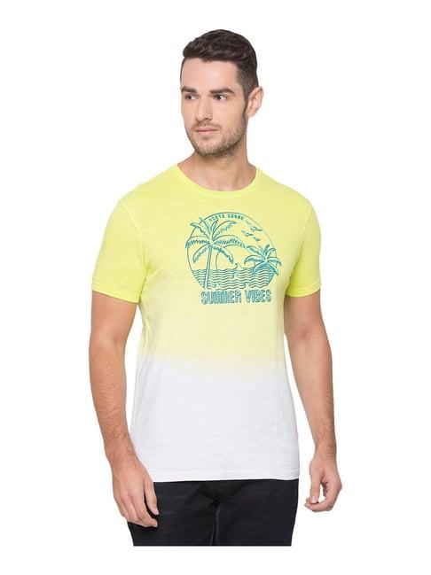 spykar yellow & white crew t-shirt